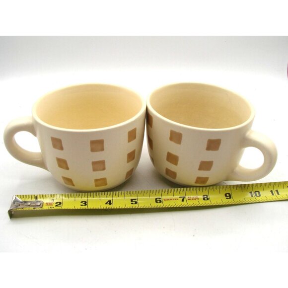 Set 2 California Pantry Classic Large Ceramic Coffee Tea Mug Bowls Tan Checkered - Picture 8 of 10
